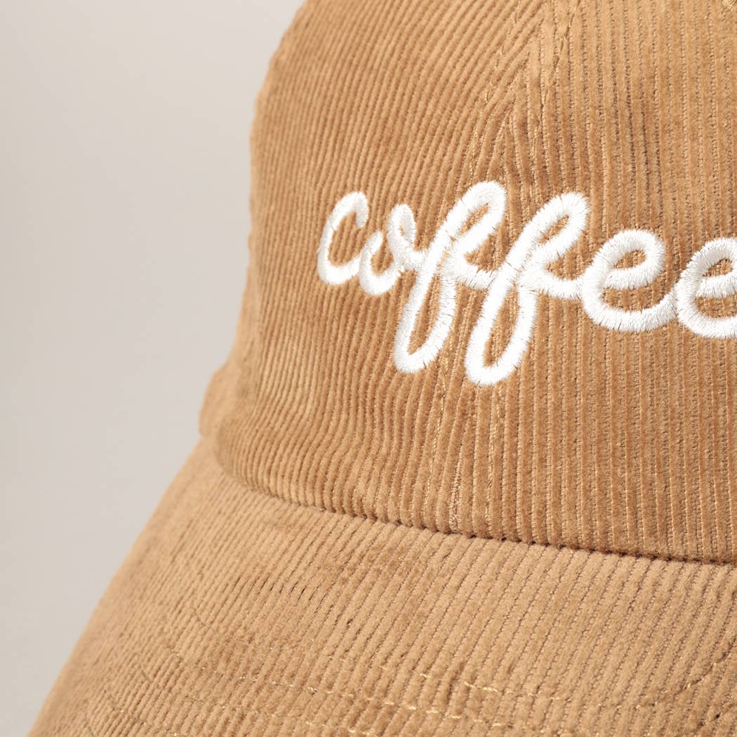 Coffee Embroidered Corduroy Baseball Cap