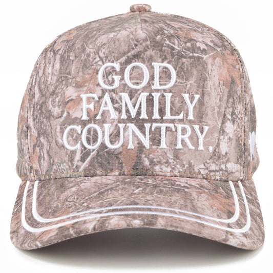 GOD FAMILY COUNTRY Camo Embroidered Trucker Hat