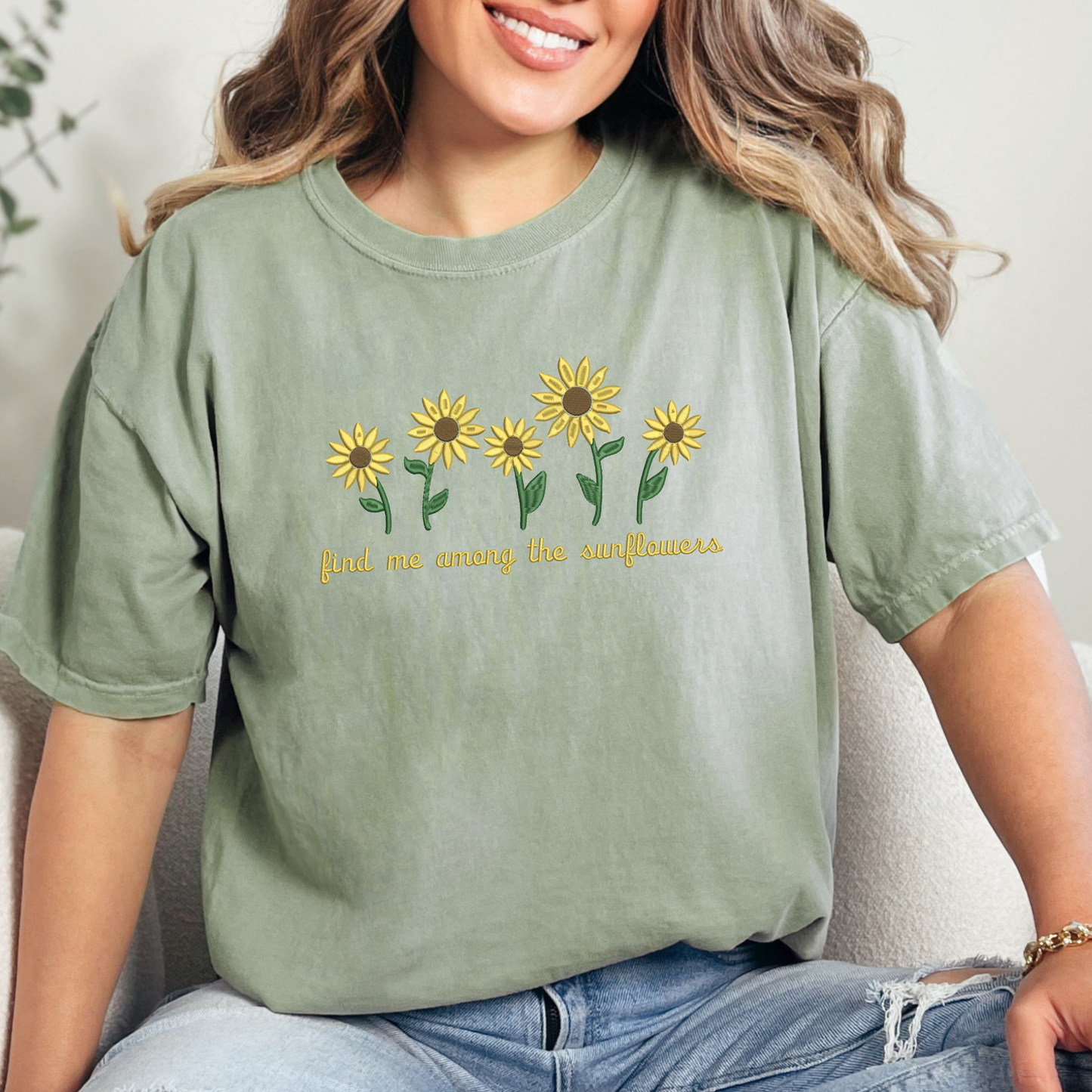 Find Me Among the Sunflowers Embroidered Tshirt