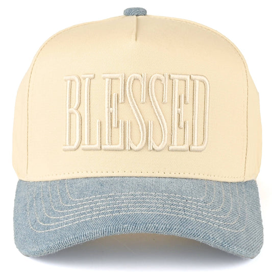 BLESSED Embroidered Two Tone Denim Trucker Cap