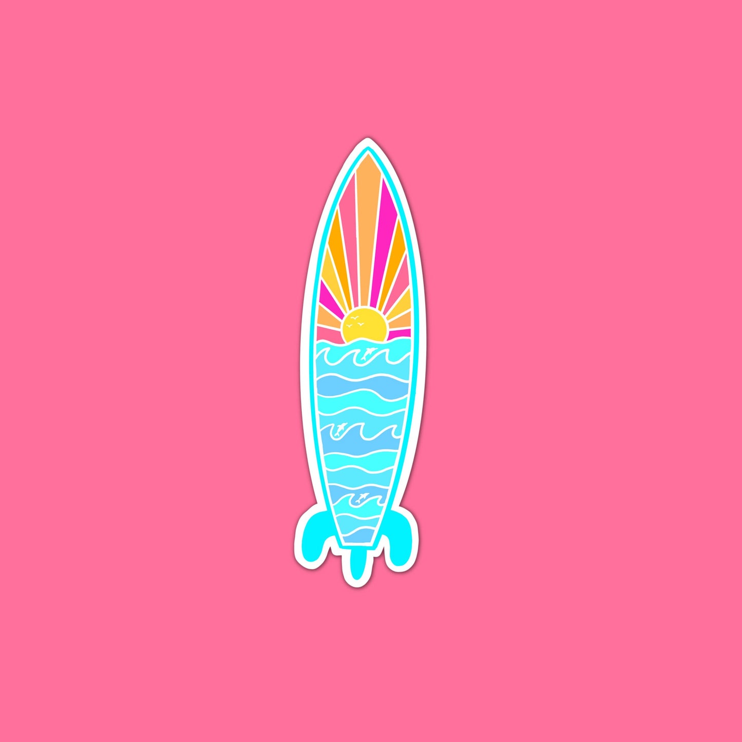 Surfboard Ocean Waves Sunset Sticker Waterproof Laptop Water Bottle Planner Vinyl Sticker