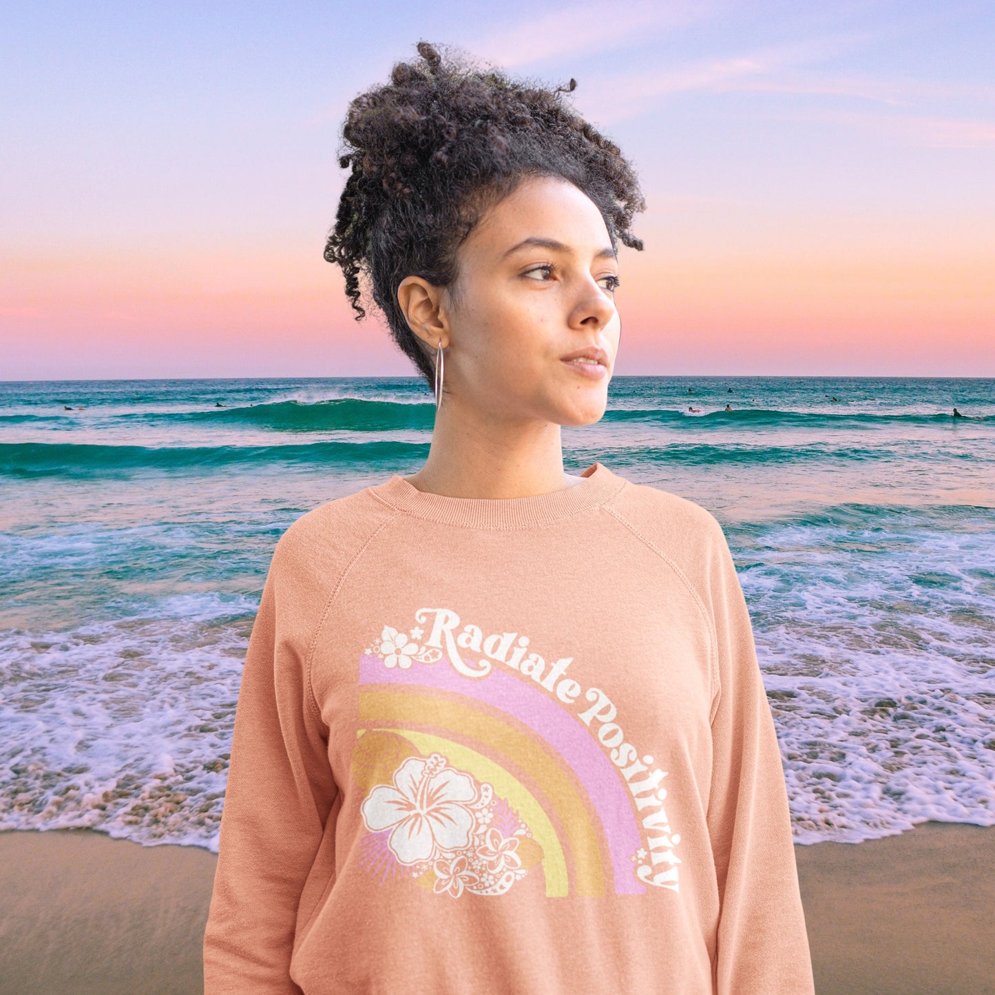 Radiate Positivity Pastel Rainbow Hibiscus Flower Sweatshirt Summer Girl Boho Beach Crewneck Pullover