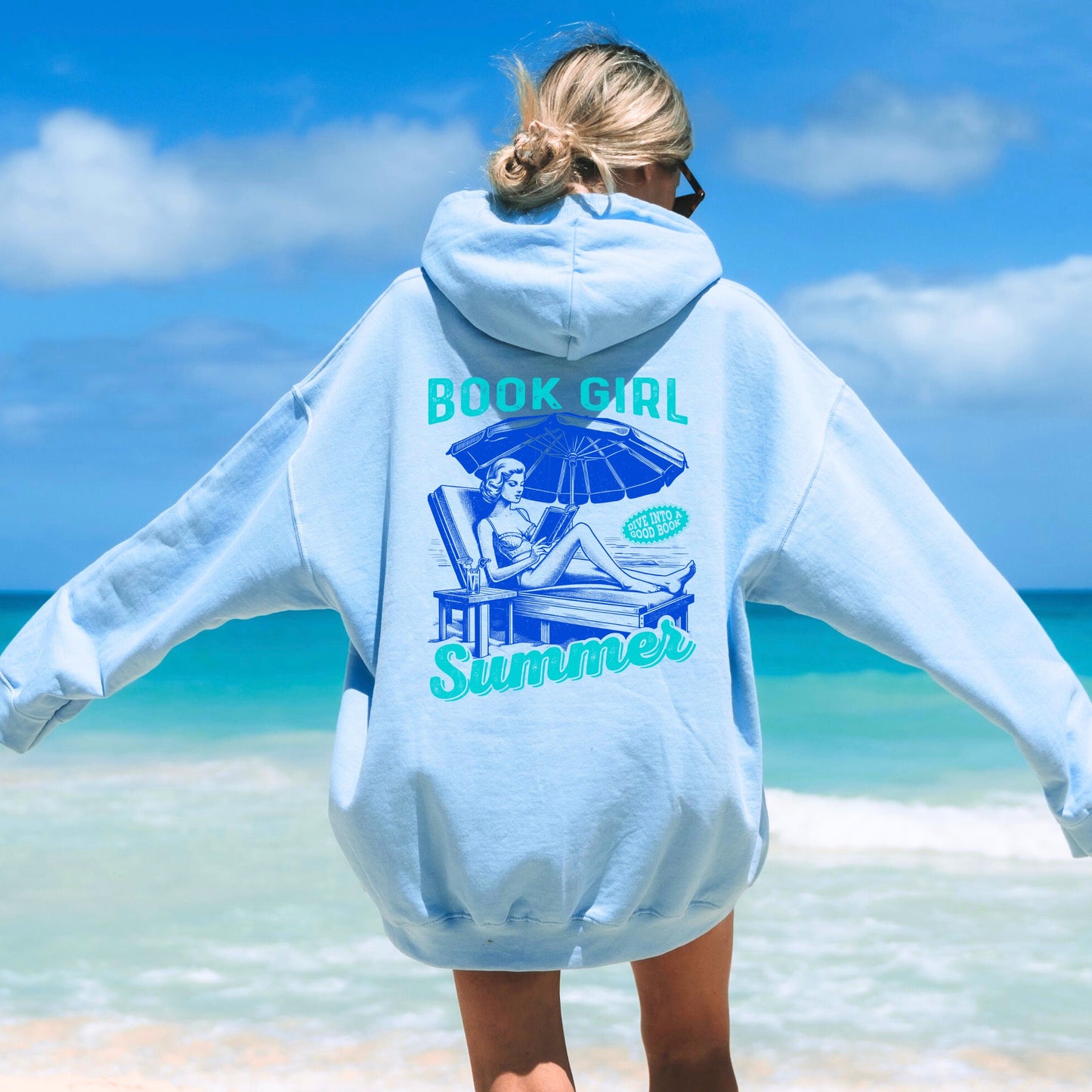 Book Girl Summer Oversized Hoodie Beach Read Bookish Fan Book Lover Booktrovert Gift Vintage Beachy Hoodie Beach Vacation Matching Girl Trip