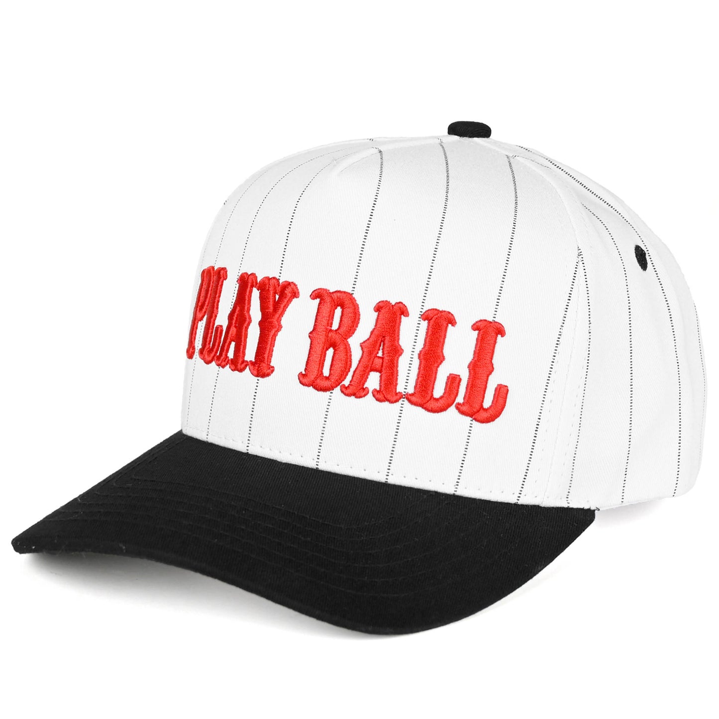 Play Ball Baseball Pin Stripe Puff Embroidered Trucker Cap