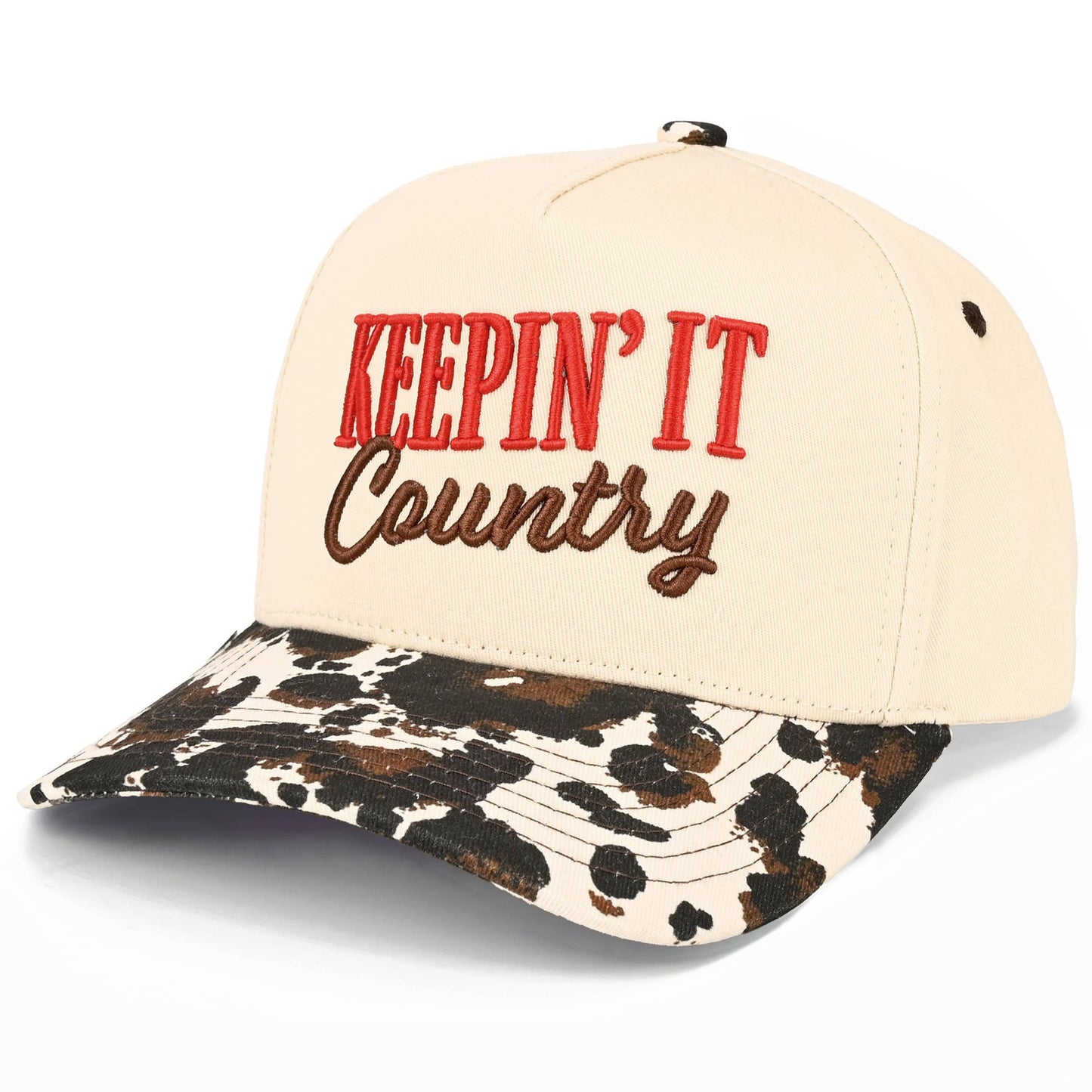 Keepin’ it County Embroidered Two Tone Cow Print Trucker Hat