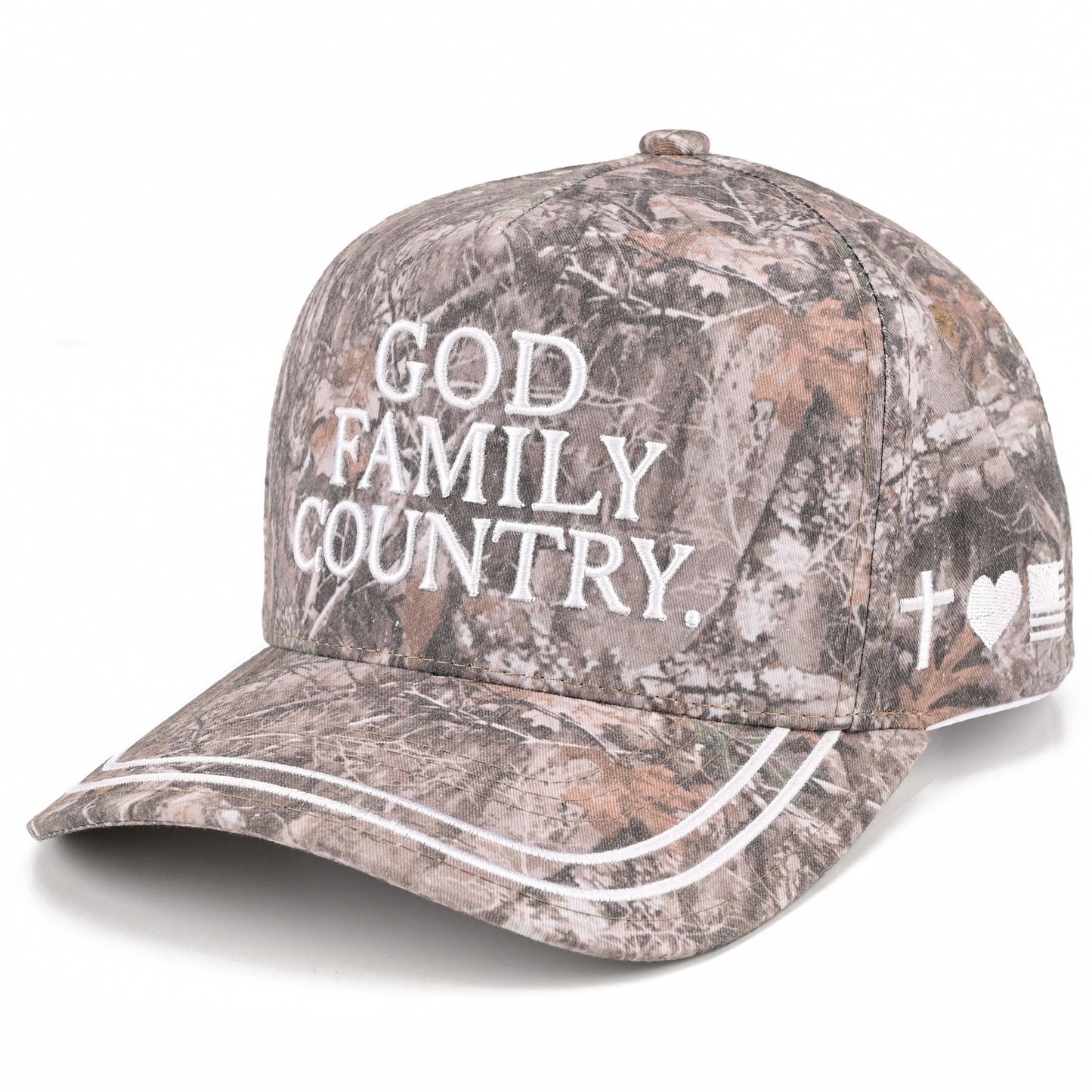 GOD FAMILY COUNTRY Camo Embroidered Trucker Hat