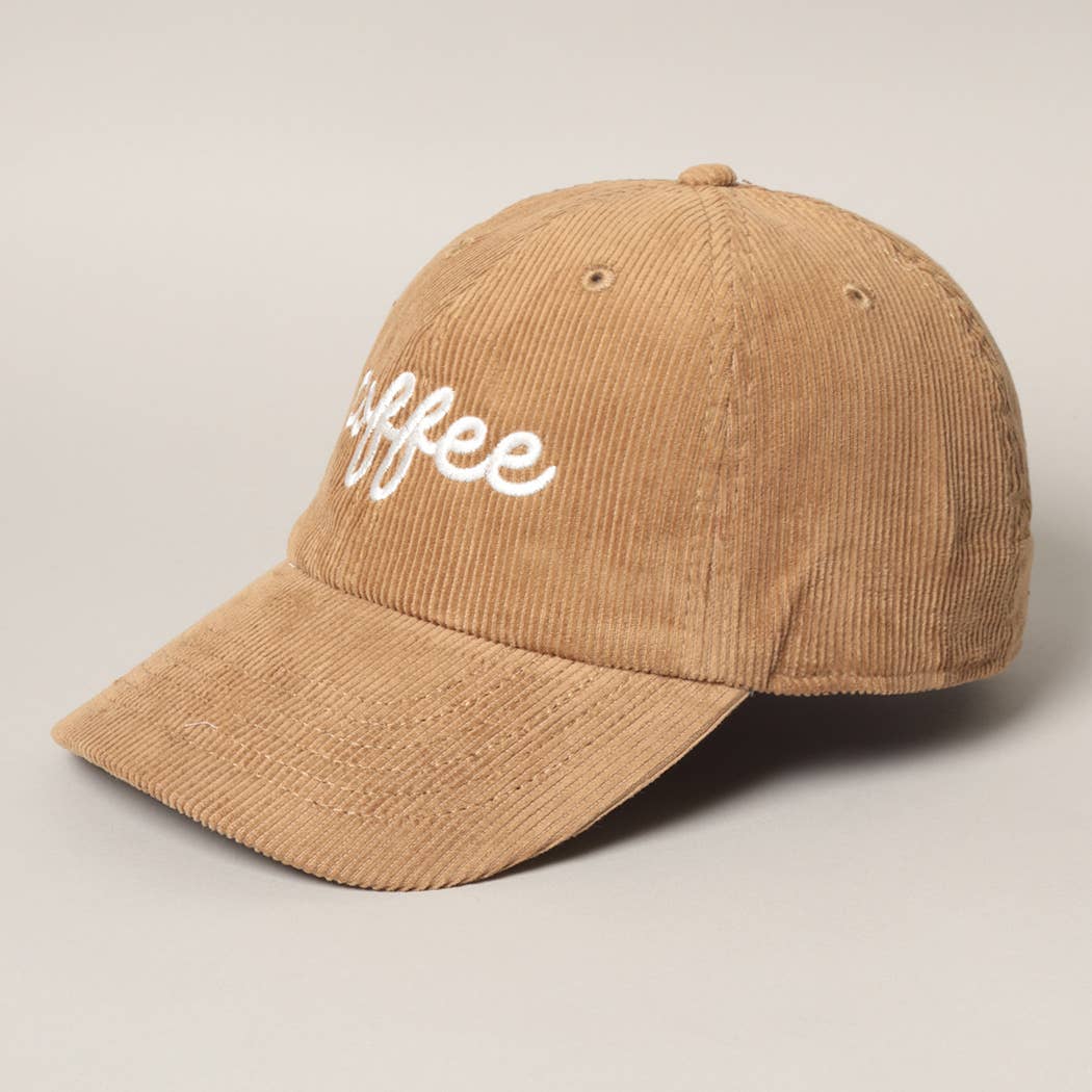 Coffee Embroidered Corduroy Baseball Cap