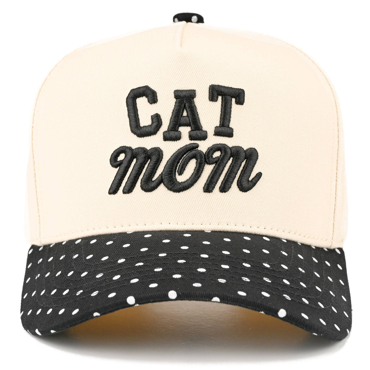C.C CAT MOM Letter Embroidered with Pattern Brim Trucker Hat