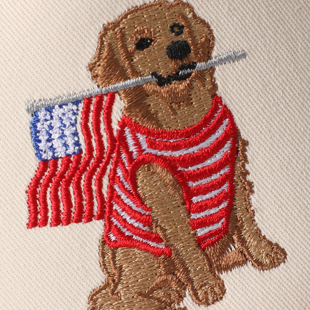 Golden Retriever American USA Flag Red White and Blue Denim Rope Trucker Hat