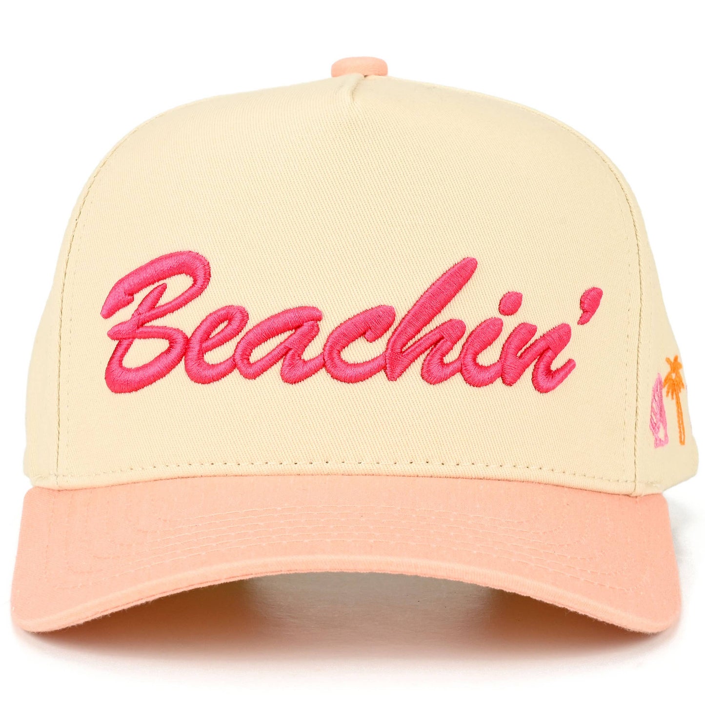BEACHIN' puff Embroidered Two Tone Trucker Hat Beach Hat