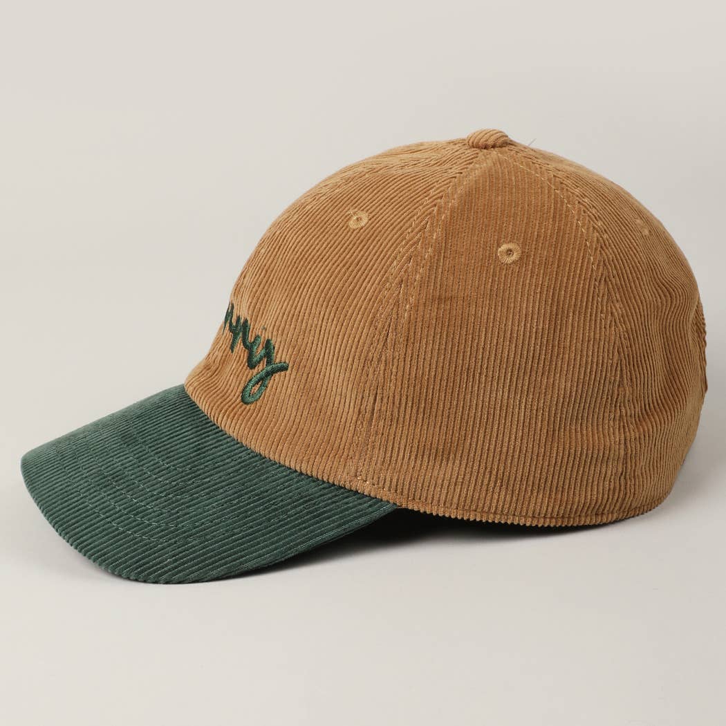 Merry Embroidered Two-Tone Corduroy Christmas Hat