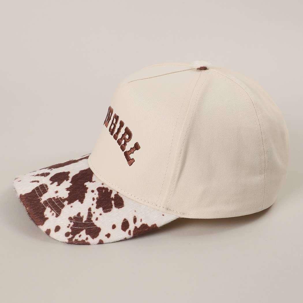 Cowgirl Embroidered Cow Print Trucker Hat