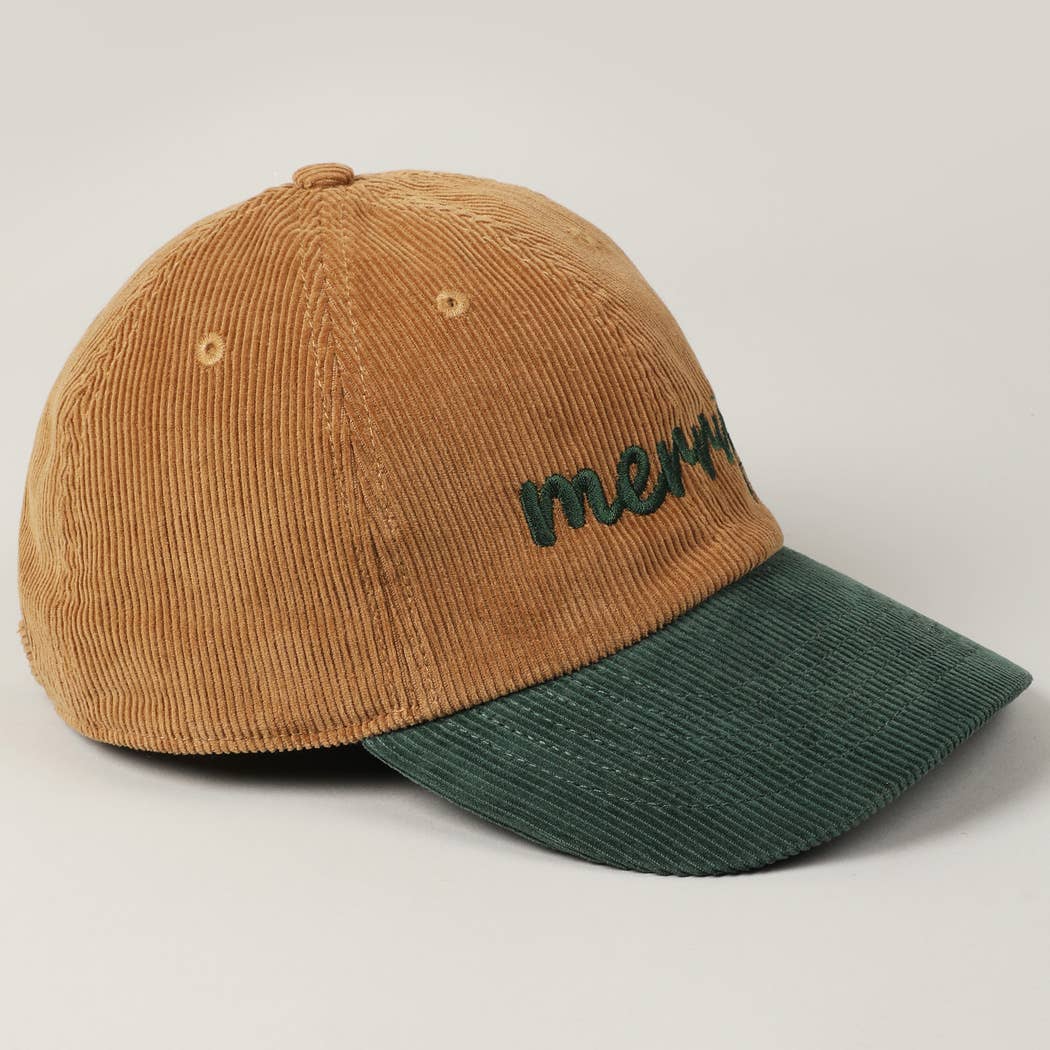 Merry Embroidered Two-Tone Corduroy Christmas Hat