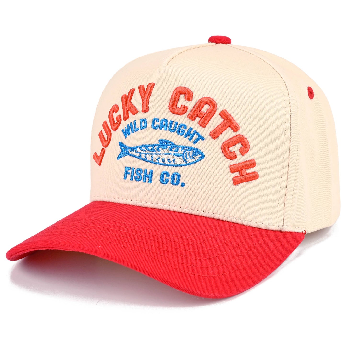 Lucky Catch Embroidered Two Tone Fishing Trucker Hat