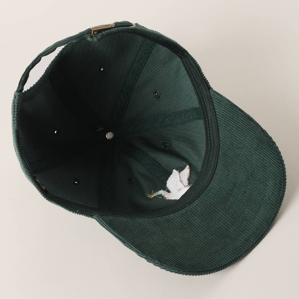 Flying Mallard Duck Embroidered Corduroy Baseball Cap