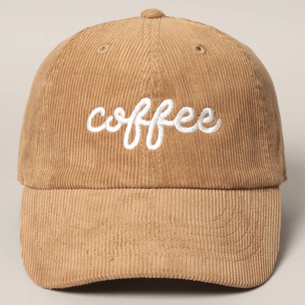 Coffee Embroidered Corduroy Baseball Cap