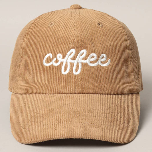 Coffee Embroidered Corduroy Baseball Cap