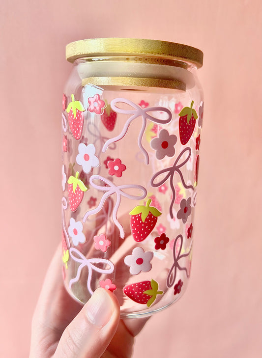 Strawberry Fields Glass Can Cup