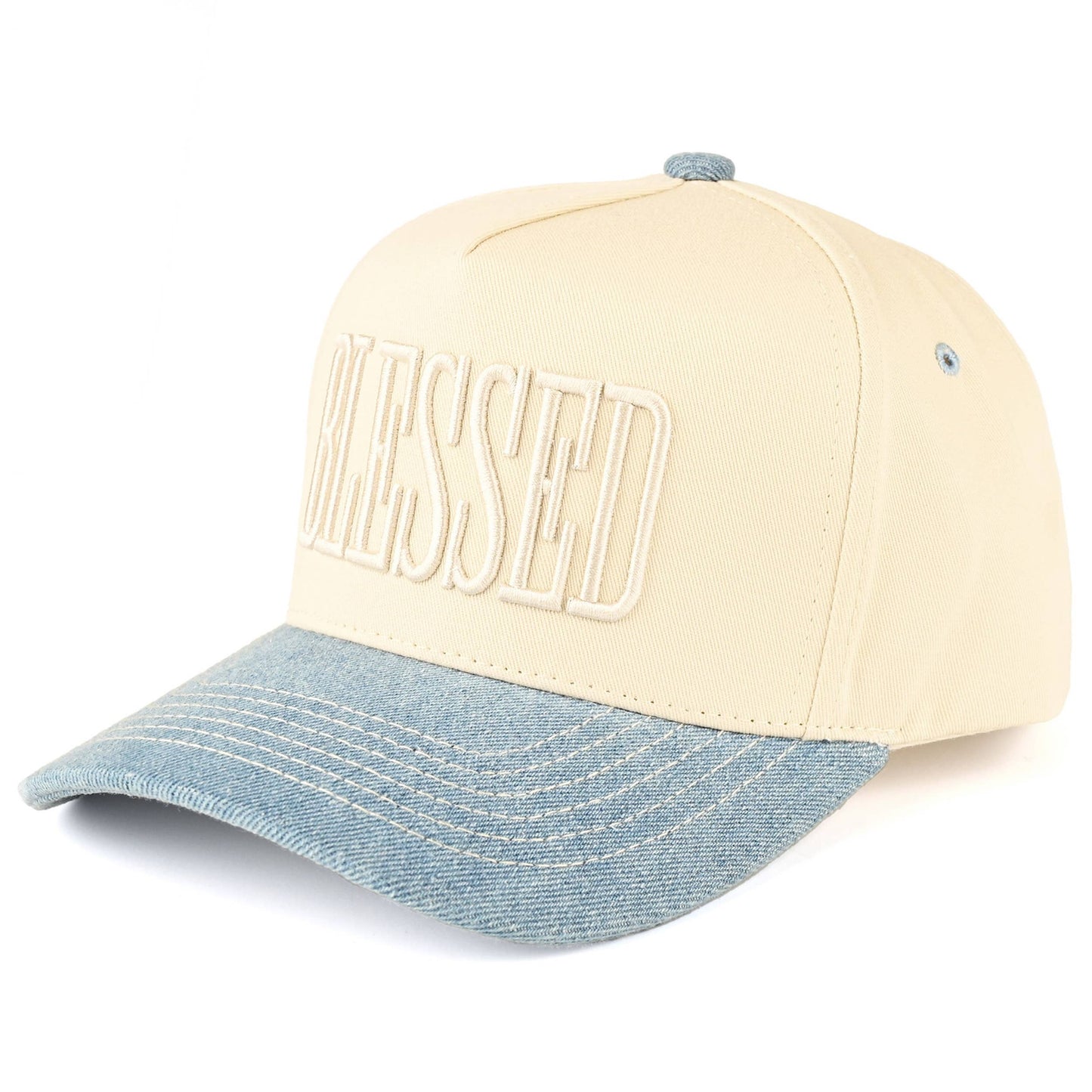 BLESSED Embroidered Two Tone Denim Trucker Cap