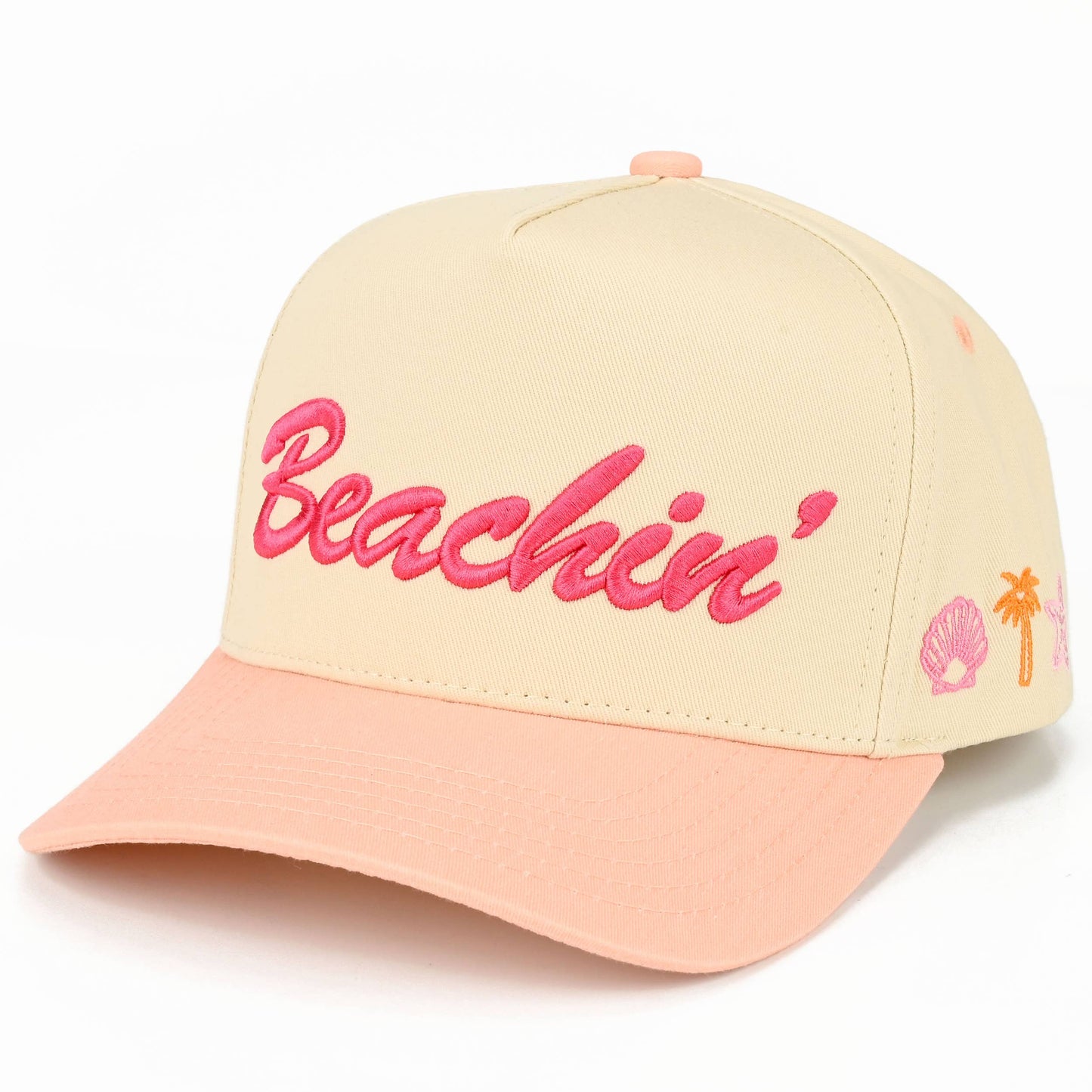 BEACHIN' puff Embroidered Two Tone Trucker Hat Beach Hat