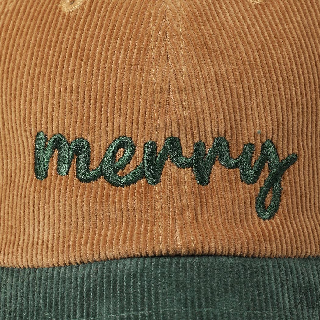 Merry Embroidered Two-Tone Corduroy Christmas Hat