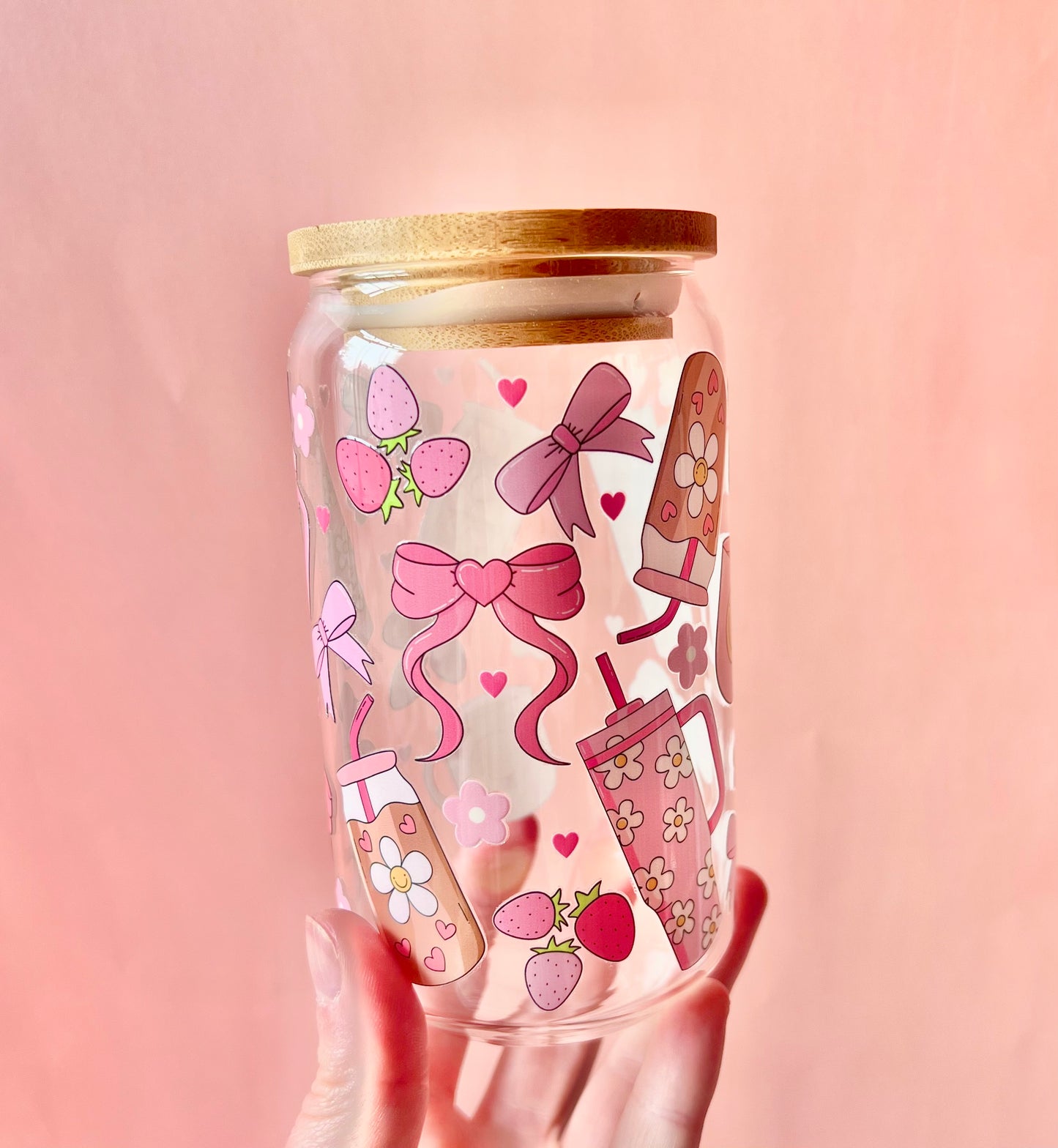 Pink Girlie Coquette Glass Can Cup