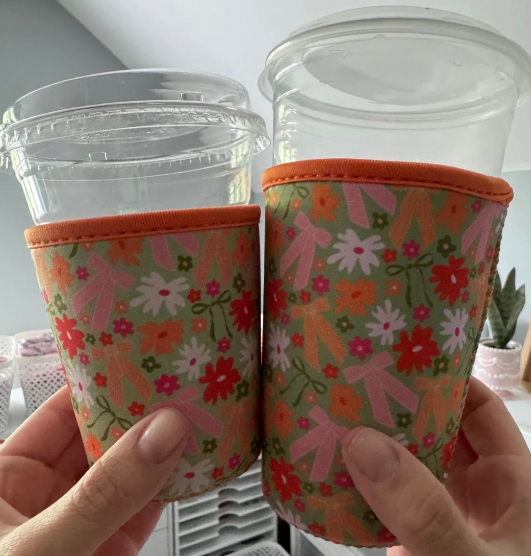 Pink + Orange Bows | Reusable Coffee Sleeve