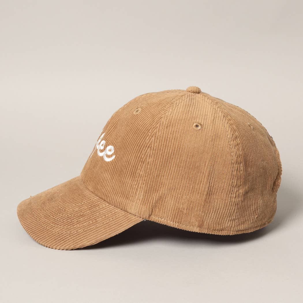 Coffee Embroidered Corduroy Baseball Cap