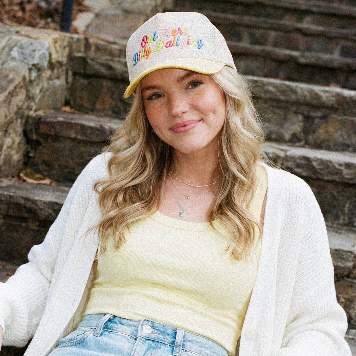C.C OUT HERE DILLY DALLYING Letter on Two Tone Trucker Hat