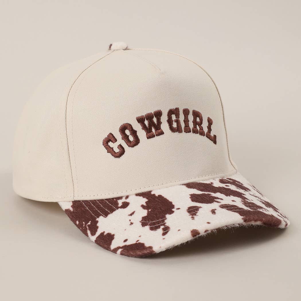 Cowgirl Embroidered Cow Print Trucker Hat