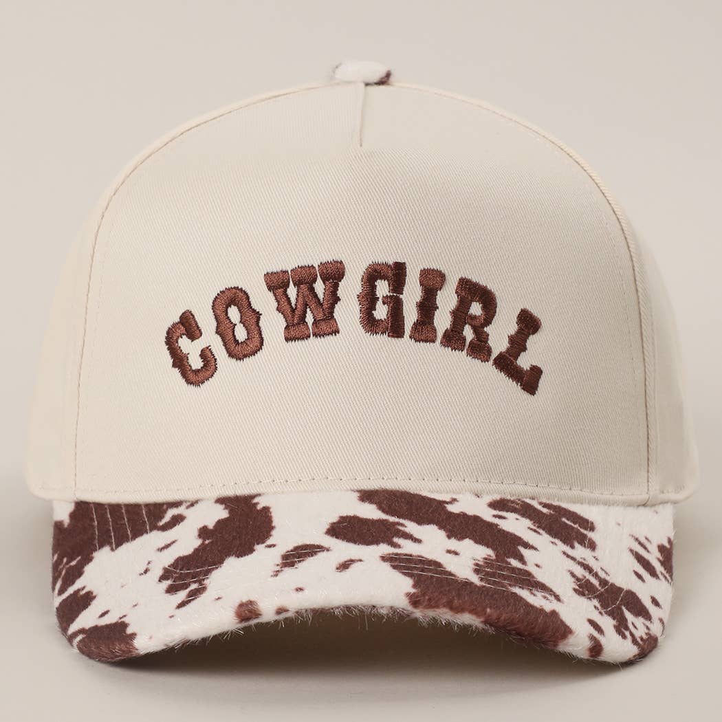 Cowgirl Embroidered Cow Print Trucker Hat