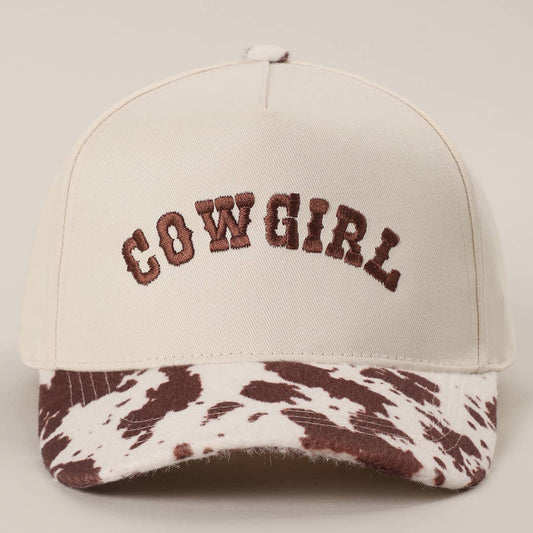 Cowgirl Embroidered Cow Print Trucker Hat