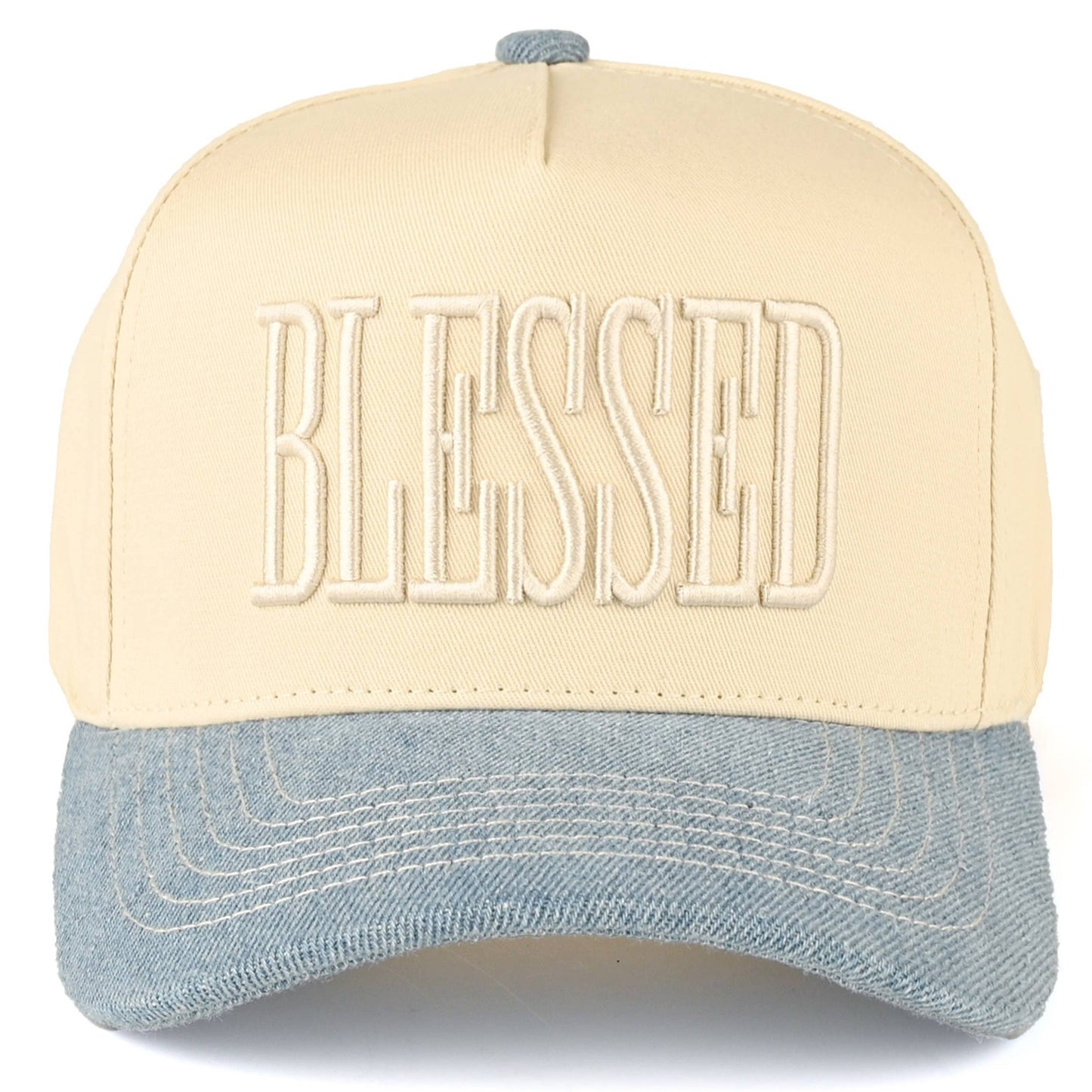 BLESSED Embroidered Two Tone Denim Trucker Cap
