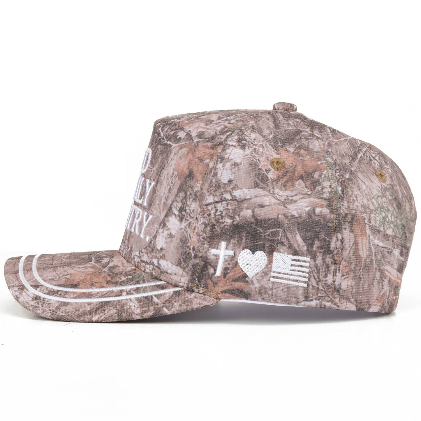 GOD FAMILY COUNTRY Camo Embroidered Trucker Hat