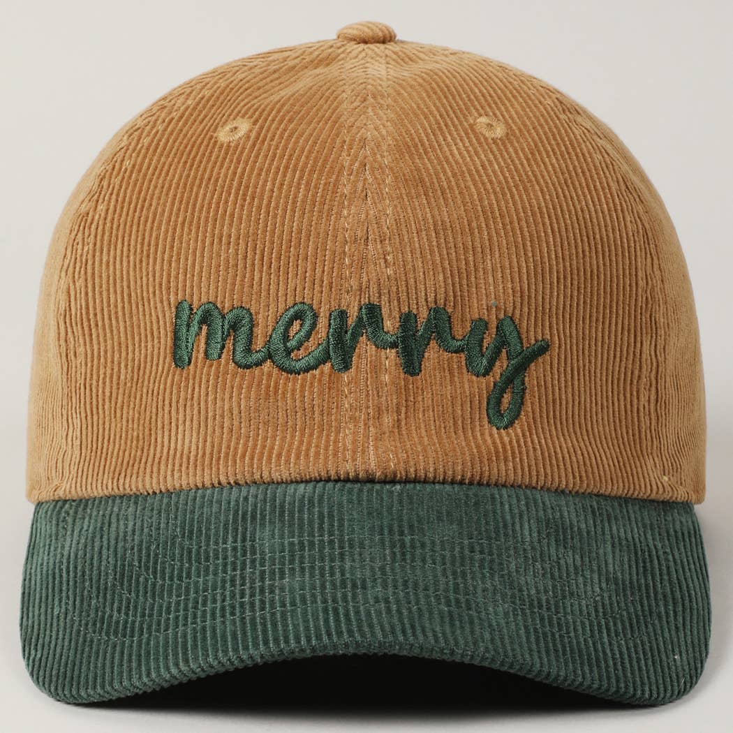 Merry Embroidered Two-Tone Corduroy Christmas Hat