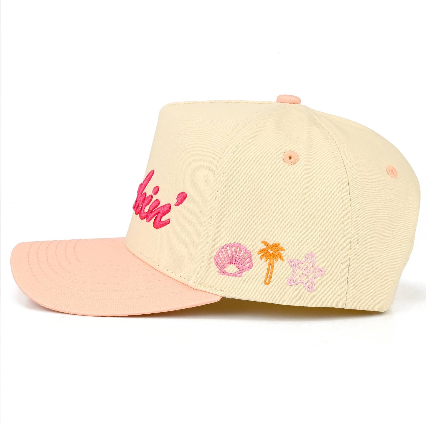 BEACHIN' puff Embroidered Two Tone Trucker Hat Beach Hat