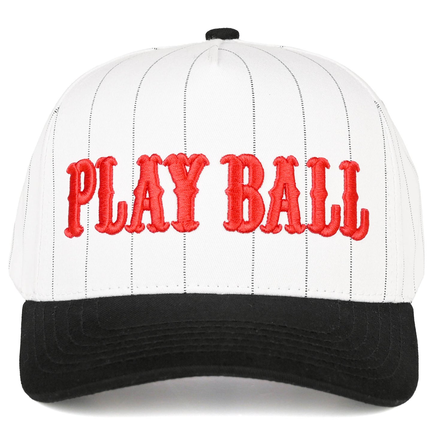 Play Ball Baseball Pin Stripe Puff Embroidered Trucker Cap