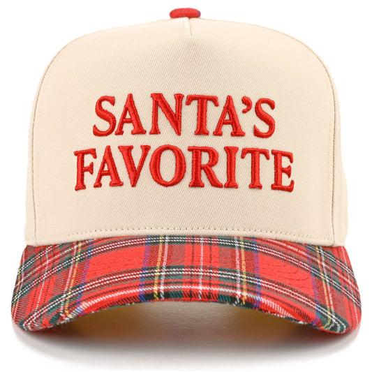 SANTAS FAVORITE Christmas Plaid Embroidered Trucker Cap