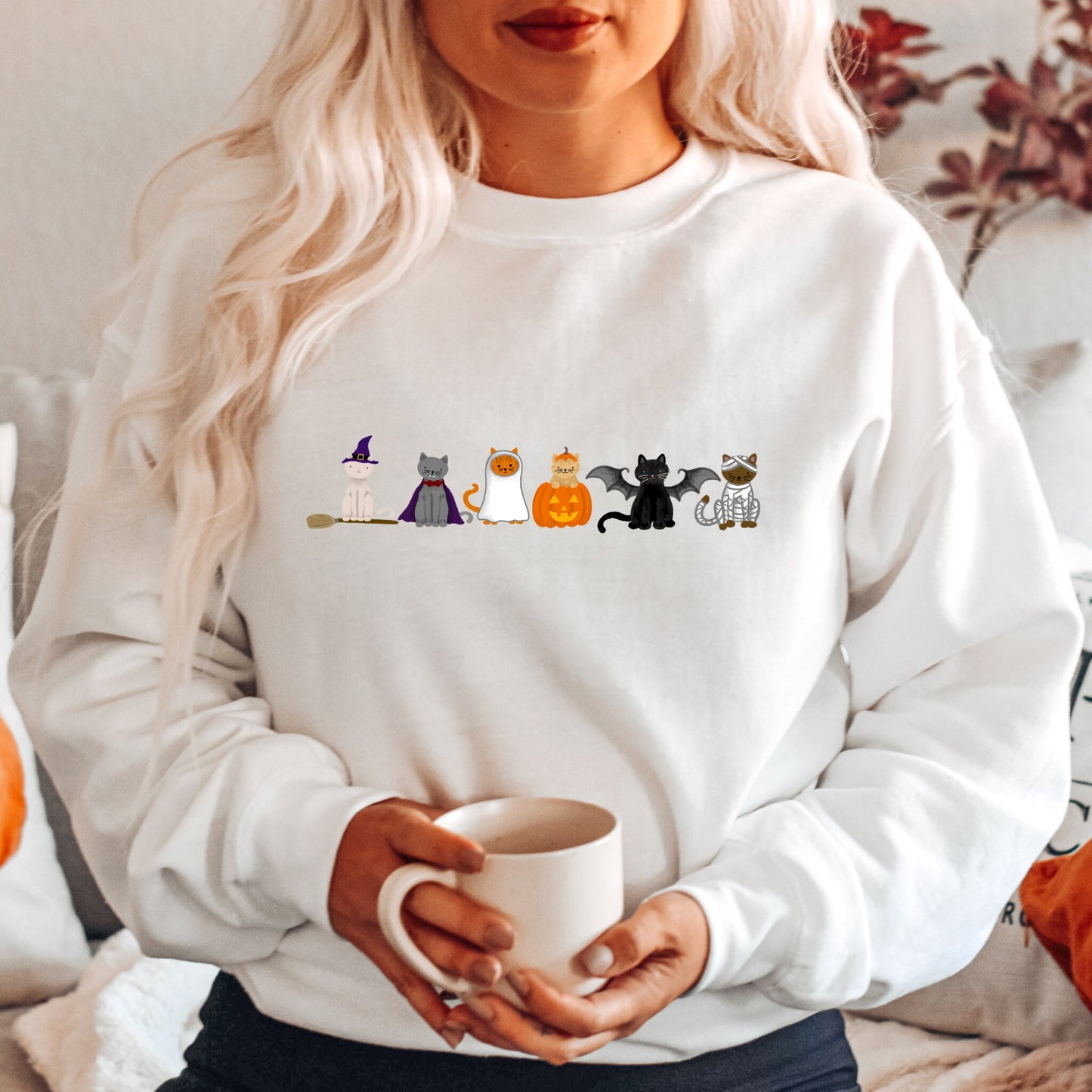 Halloween Cat Sweatshirt Halloween Kitty Ghost Kitty Vampire Cat Bat Cat Mummy Cat Witch Cat Pumpkin Kitty