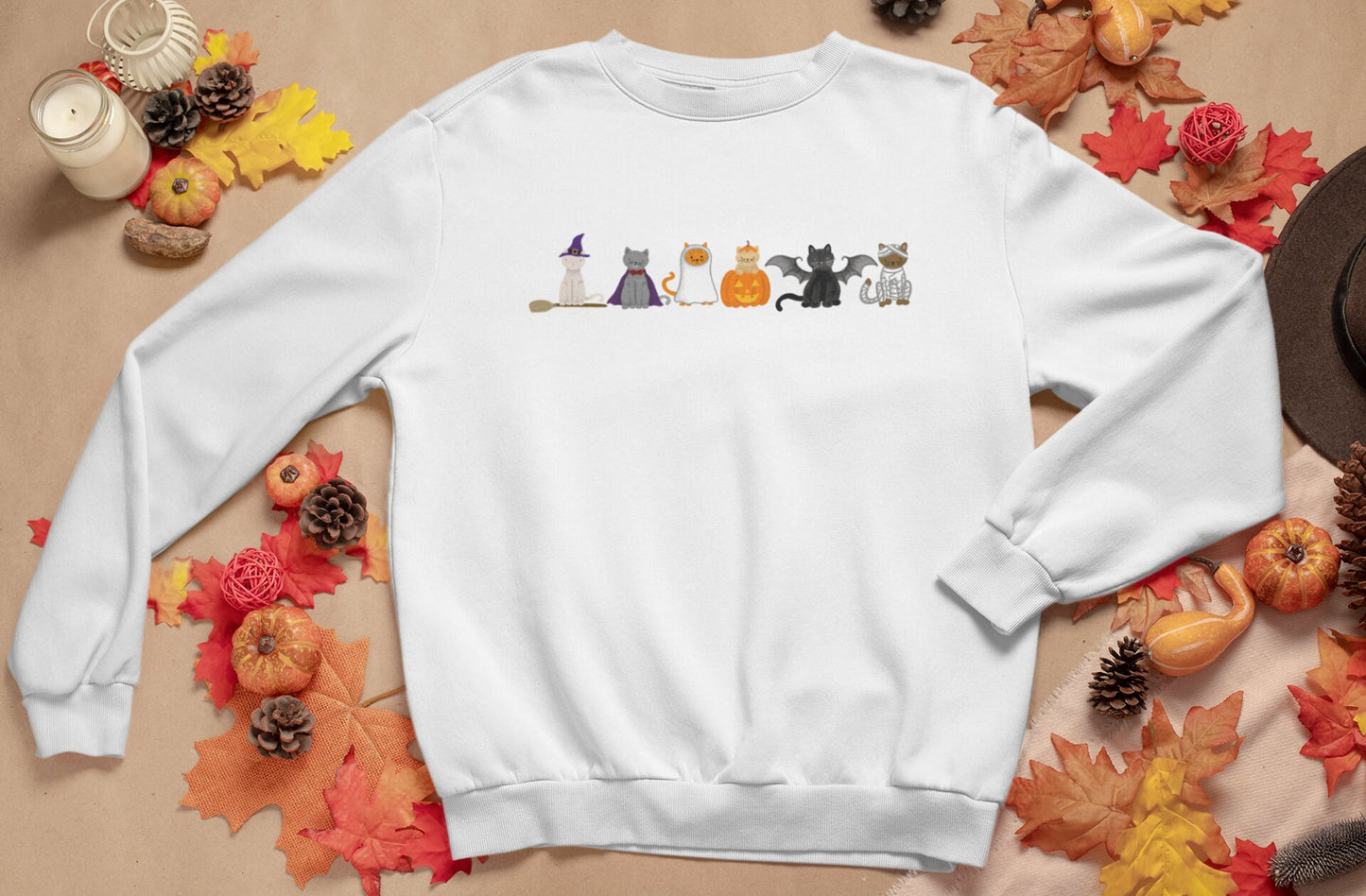 Halloween Cat Sweatshirt Halloween Kitty Ghost Kitty Vampire Cat Bat Cat Mummy Cat Witch Cat Pumpkin Kitty