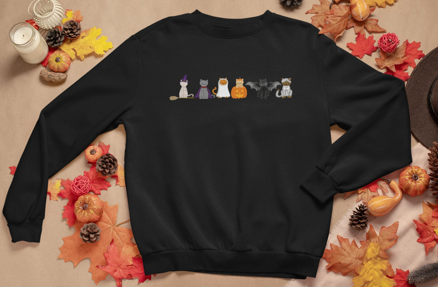 Halloween Cat Sweatshirt Halloween Kitty Ghost Kitty Vampire Cat Bat Cat Mummy Cat Witch Cat Pumpkin Kitty