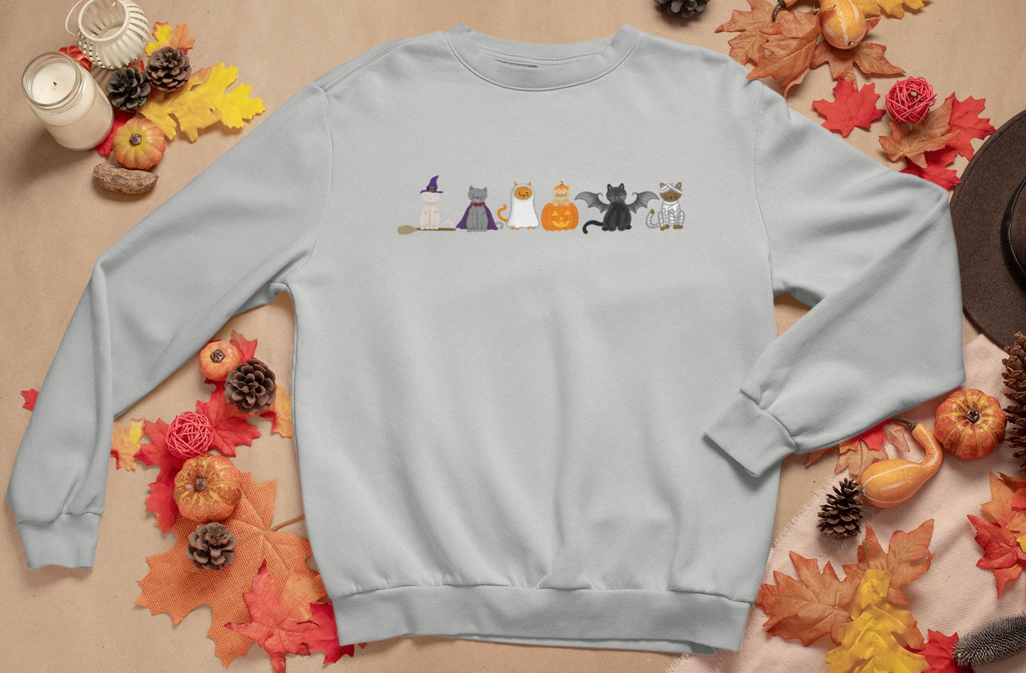 Halloween Cat Sweatshirt Halloween Kitty Ghost Kitty Vampire Cat Bat Cat Mummy Cat Witch Cat Pumpkin Kitty