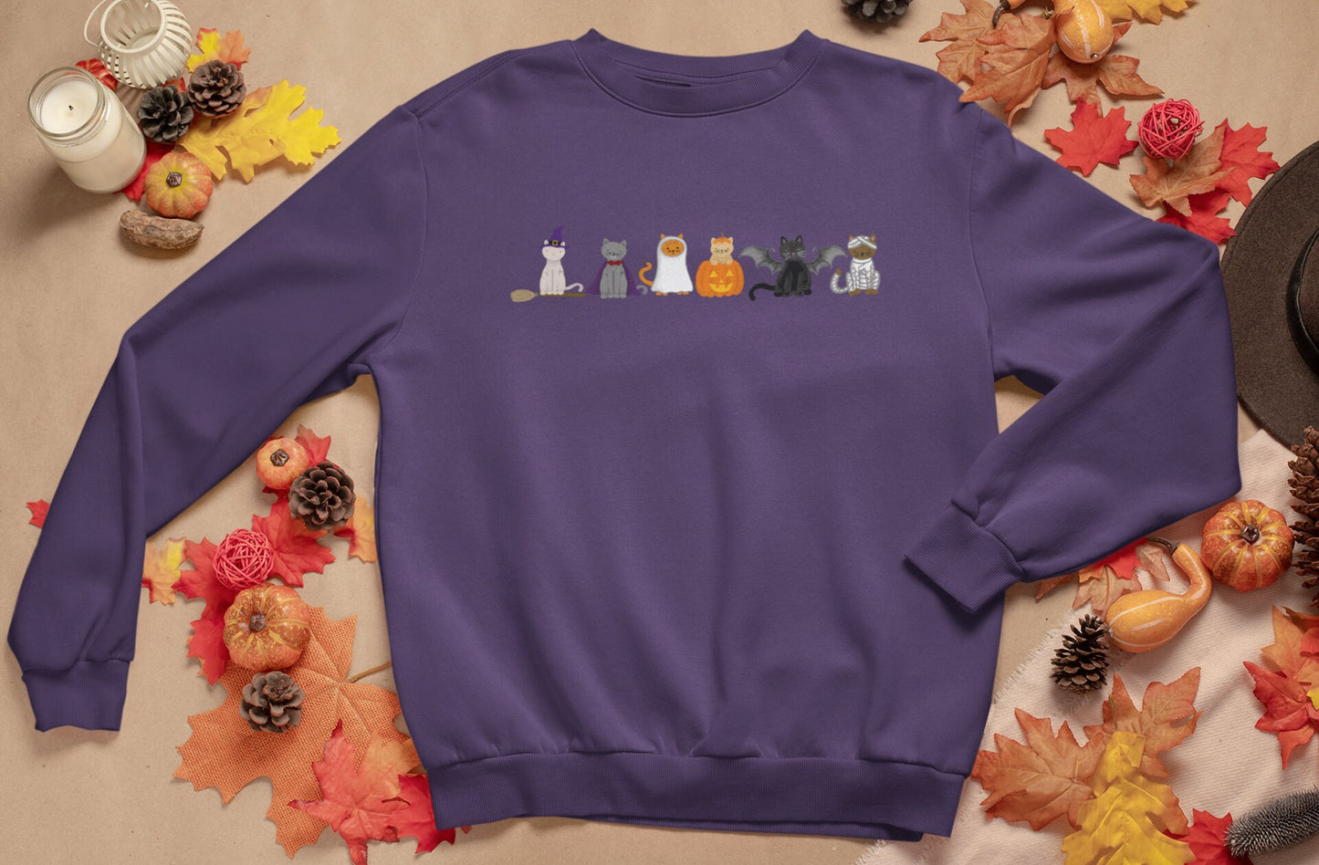 Halloween Cat Sweatshirt Halloween Kitty Ghost Kitty Vampire Cat Bat Cat Mummy Cat Witch Cat Pumpkin Kitty