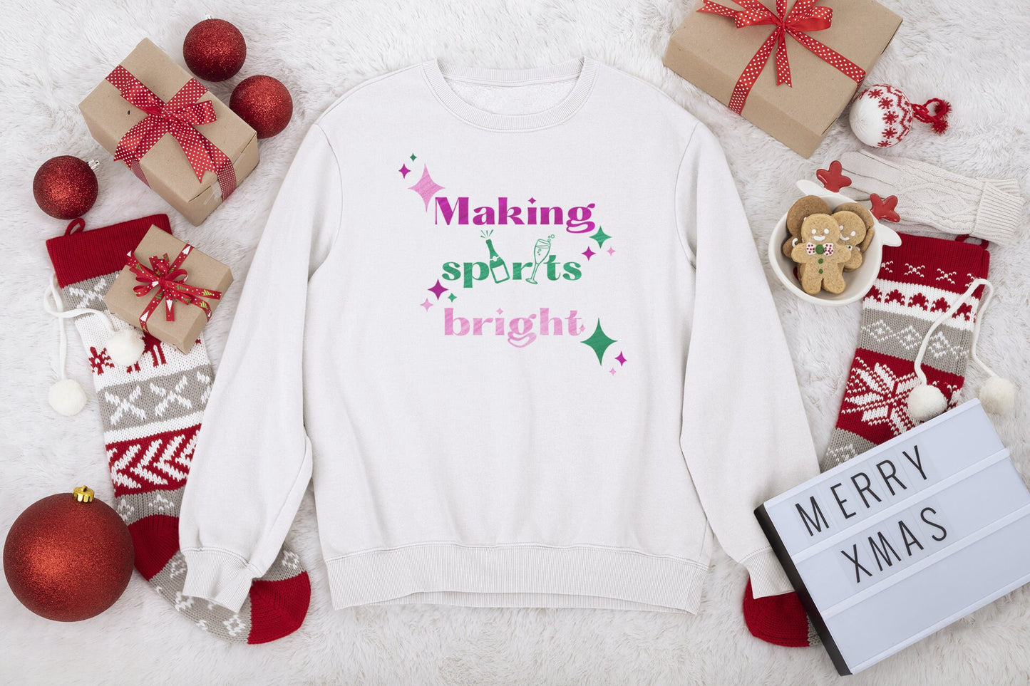 Making Spirits Bright Christmas Sweatshirt New Year’s Eve Sweatshirt Champagne Sweatshirt Emerald Green Glitter Pullover