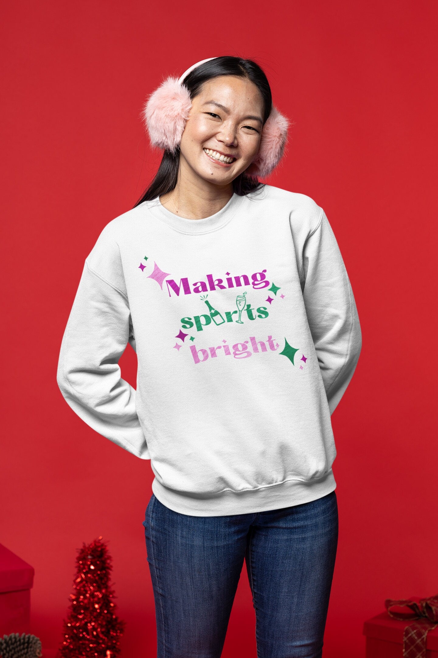 Making Spirits Bright Christmas Sweatshirt New Year’s Eve Sweatshirt Champagne Sweatshirt Emerald Green Glitter Pullover