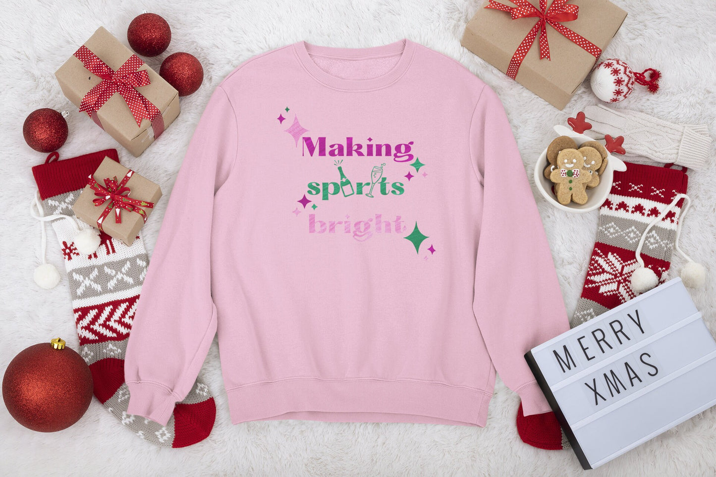 Making Spirits Bright Christmas Sweatshirt New Year’s Eve Sweatshirt Champagne Sweatshirt Emerald Green Glitter Pullover