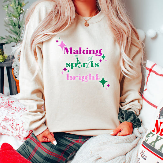 Making Spirits Bright Christmas Sweatshirt New Year’s Eve Sweatshirt Champagne Sweatshirt Emerald Green Glitter Pullover