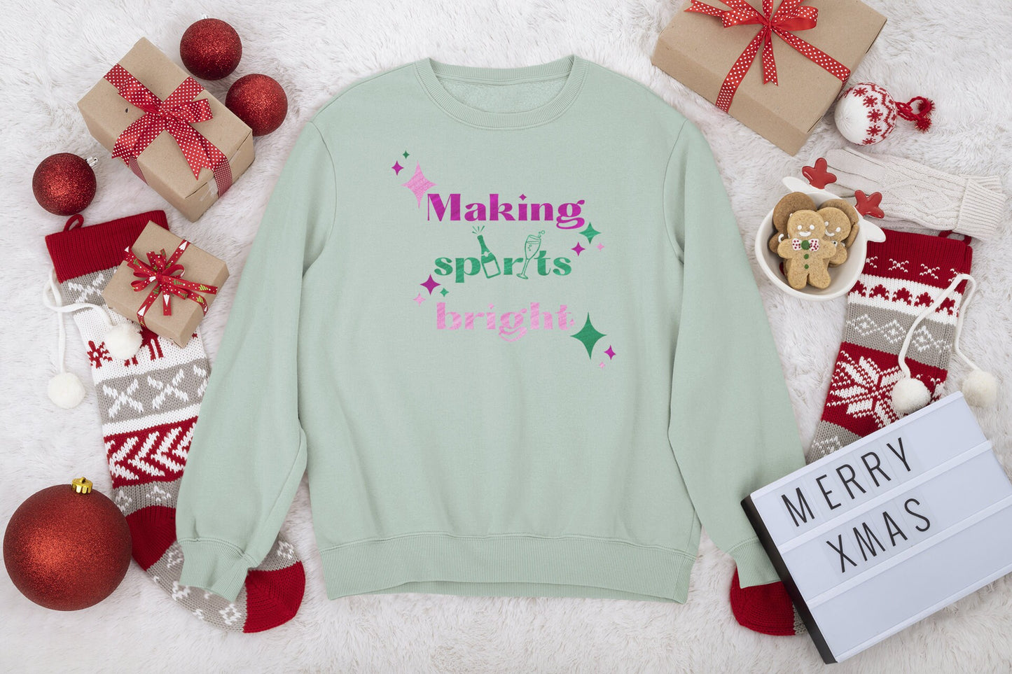 Making Spirits Bright Christmas Sweatshirt New Year’s Eve Sweatshirt Champagne Sweatshirt Emerald Green Glitter Pullover