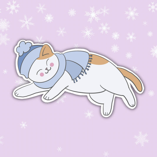 Winter Kitty Sticker Winter Cat Sticker Sleeping Cat Sticker Cat Lover Sticker