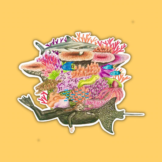 Scuba Diver Coral Reef Sticker Diver Gift Coral Reef Art Free Dive Sticker Snorkel Stickers Waterproof Sticker